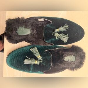 Sperry Top Sider Dark Green Velvet Tassel Loafer Mules